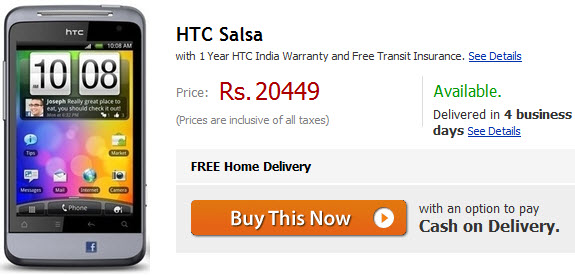 HTC Salsa Available In India at Rs.20449