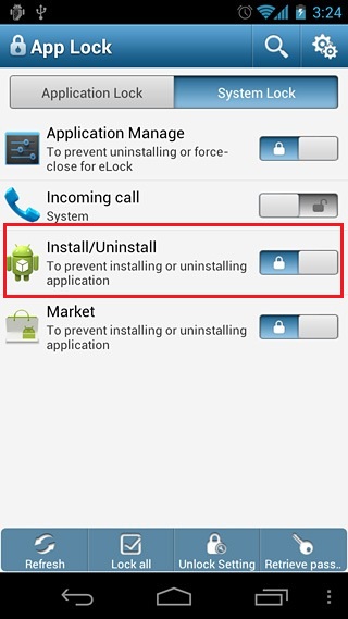 Lock Install Uninstall Feature on Android Lock Install Uninstall Feature on Android