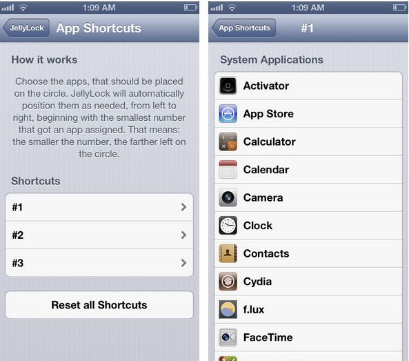 Jelly Lock App Shortcuts